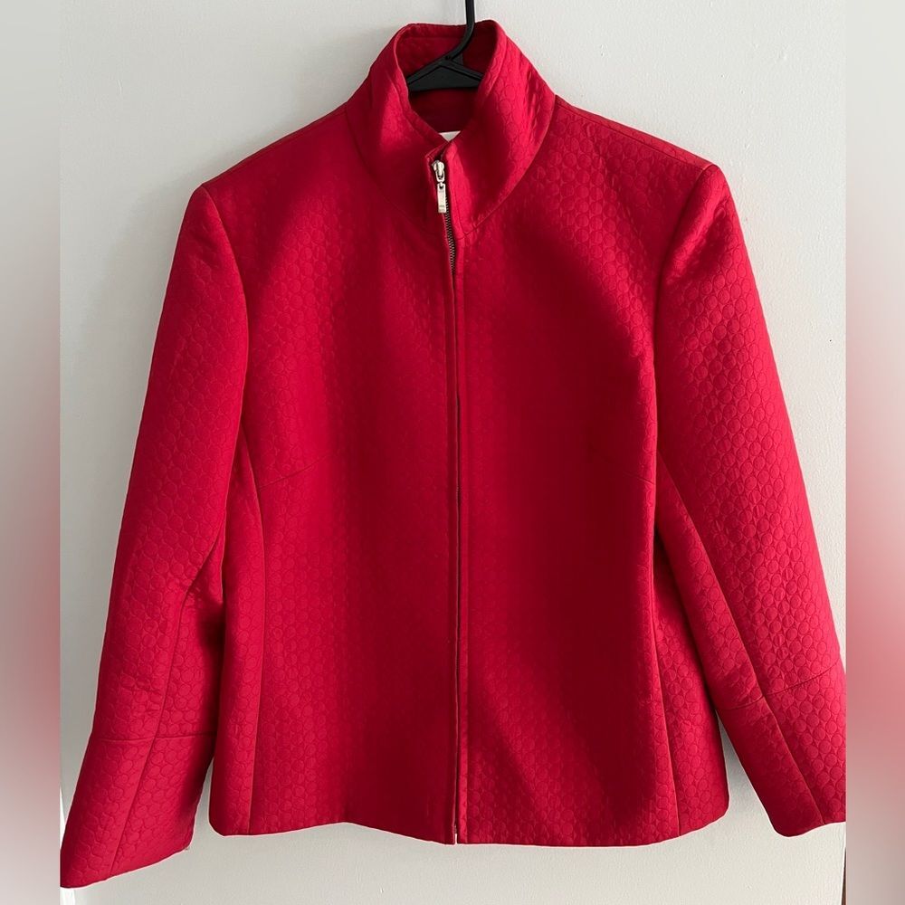 Casual Corner Red Textured Zip Front Jacket Blazer Size 6